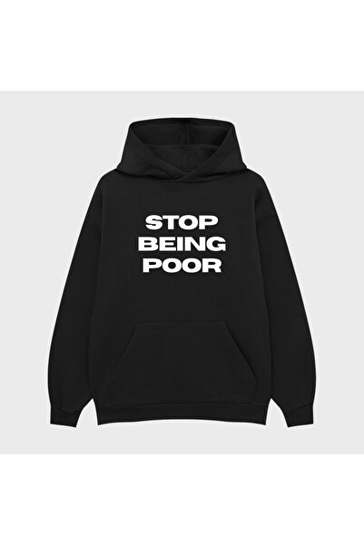 PURE EFFECT Hanorac unisex STOP BEIN POOR cu imprimeu 3 Thread Ş cu căptușeal...