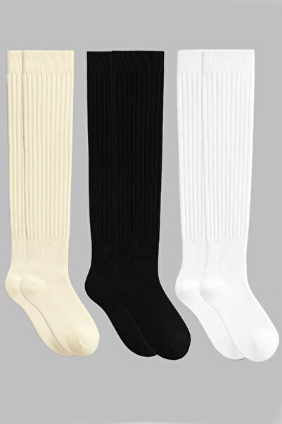 COTENCONCEPT 3 Pairs of Basic Elastic Thick Cotton Blend Over-The-Knee Socks