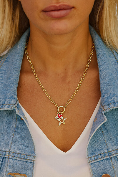 AychaAksesuar Vip seri zirkon taşlı yıldızlı kalpli love yazılı kolye aşk kolye