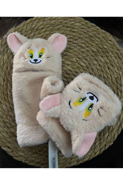 Love Fuchsia Underwear Cute Panda Fur Inside Fingerless Plush Gloves with Openable and Closeable Cover