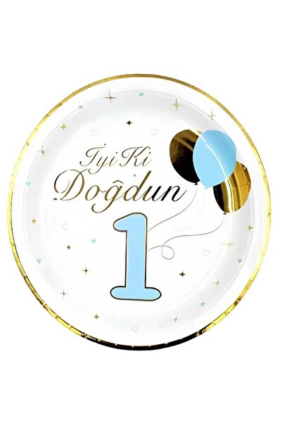 Big Party Tabak 1 Yaş iyiki doğdun MAVİ altın varaklı 6lı