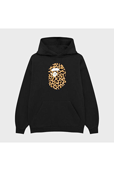 PURE EFFECT Hanorac unisex BATHING LEOPARD cu imprimeu 3 Thread Ş cu căptușea...