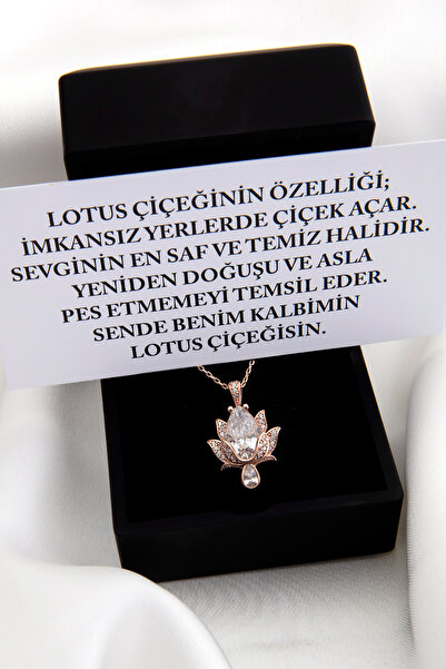 SARIASLAN Özel Tasarımı Işıklı Kutuda Yeni Lotus Çiçeği Gümüş Kolye Kırmızı A...