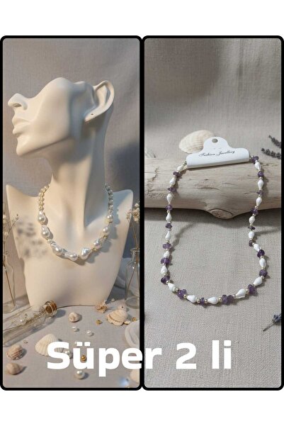 trendhazan قلادة نسائية بتصميم خاص من الأكريليك الطبيعي + ياسي، عبوة من قطعتين، ذات جودة فائقة ومميزة