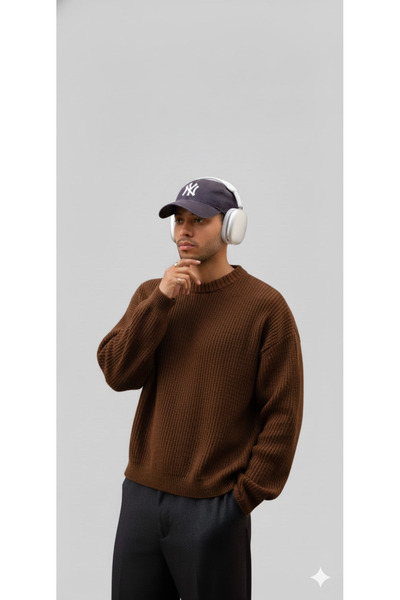 ModaBase Men'S-Selanik Knitting-O Oversized Circular Neck-Long Sleeve-Sweater