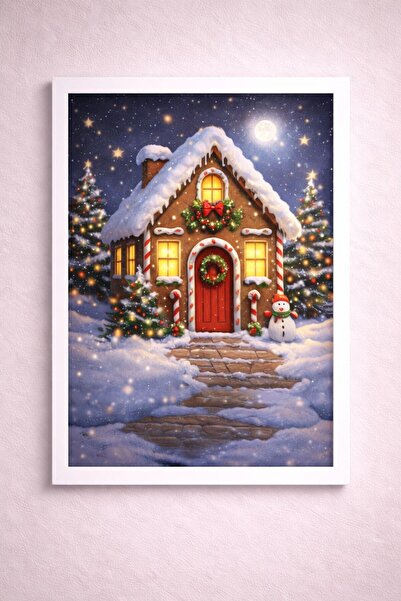 BuzzDesigns Gingerbread House – Masalsı Yılbaşı Evi Duvar Dekoru (Çerçeveli)