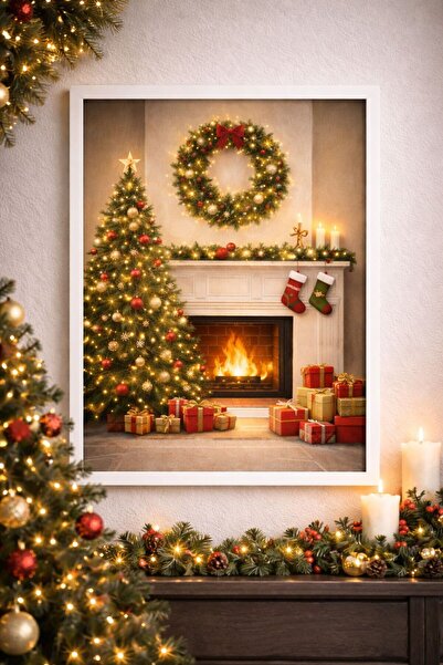 BuzzDesigns Christmas Fireplace – Yılbaşı Şömine Konseptli Duvar Dekoru (Çerç...