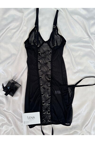 Lena Homewears Kadın Zikzak Bağlama Detaylı Gecelik