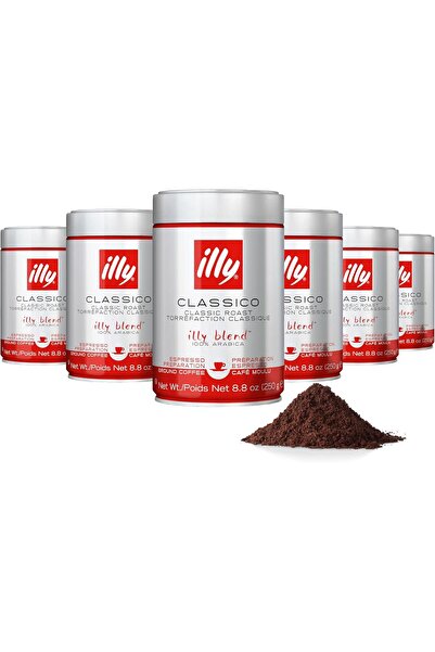 illy قهوة إيلي المطحونة متوسطة التحميص للإسبريسو (علبة 8.8 أونصة) - عبوة من 6 قطع
