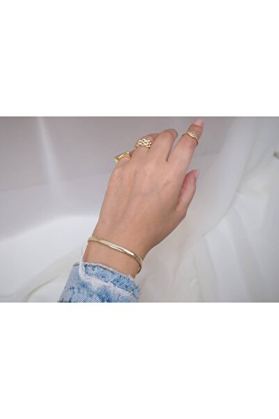 ATELİER TUĞBA Blk169 Yassi Snake Fish Scale Chain Gold Bracelet - 17 cm + 3 c...