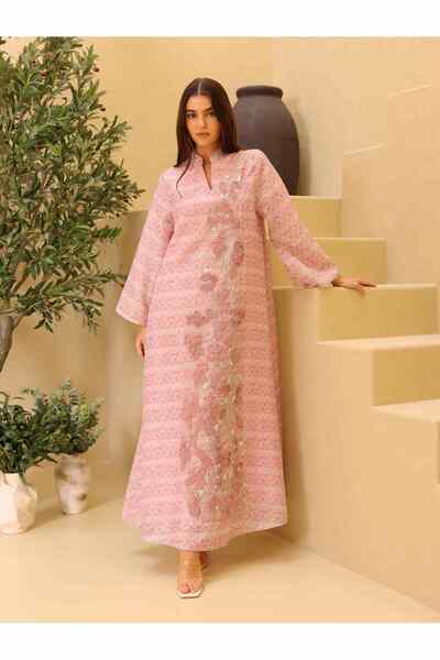 IKKXA جلابية مطبوع بلونين ذهبيين مزينة بالترتر