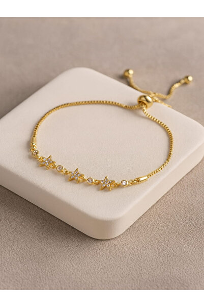Bellenza Yıldız Figürlü Zirkon Taşlı Ayarlanabilir Gold Kadın Bileklik