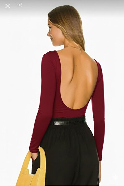 PERLAVİSTA Women's Long Sleeve Backless Silk Jersey Bodysuit