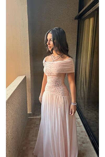 1186359 embroidered pleated chiffon dress