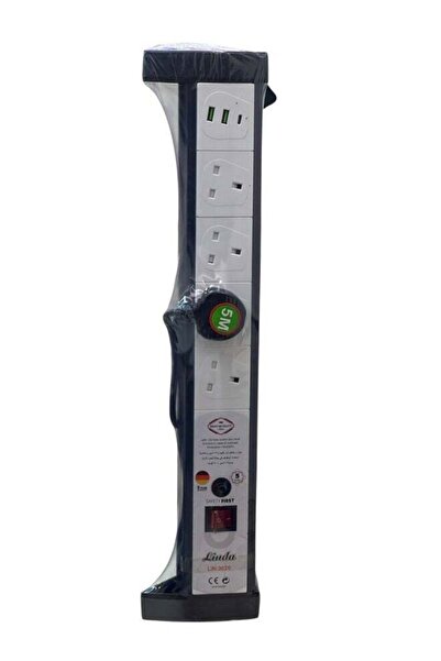 Generic 5 Meter Power Extension Cord with 13A Fuse, 2 USB + 1 PD Type-C & 4 UK Sockets (White/Black)