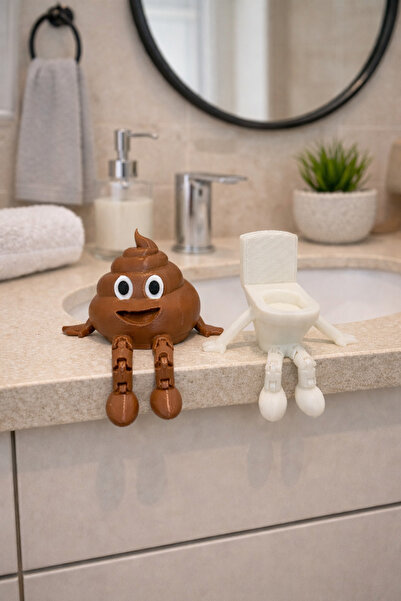 baskıhomed Eğlenceli 2'li Banyo Dekoratif Figür Seti Kaka Emojisi,Klozet Akse...