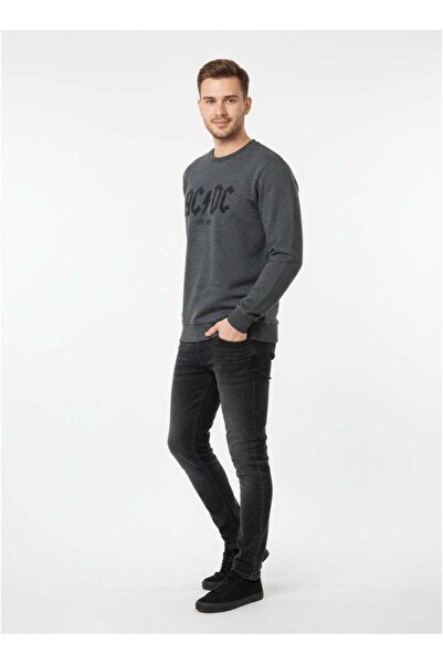 AC/DC Men’s Dark Grey “Worn Logo” Crewneck Sweatshirt