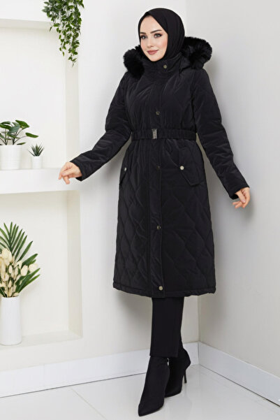 lavrisa Kadın Kemerli Nova Kumaş Mont