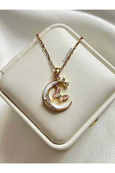 Lavienta قلادة فولاذية على شكل فراشة ذهبية