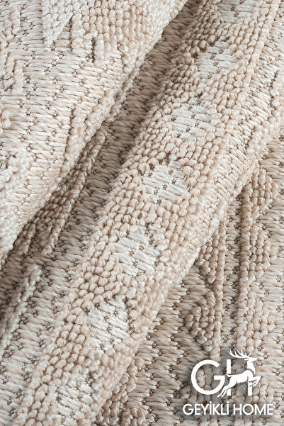GH Geyikli Home Bej Krem Tozumaz Yumuşak Dokulu Halı Bukle Salon Koridor Antialerjik Dokuma Makine Halısı