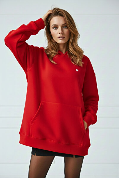 GUARAZ Unisex Soft Fabric Oversized Fleece Inside Hooded Small Hearts Printed Sweatshirt Hoodie