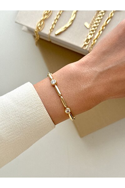 YOUES JEWELRY CM Lüx 14K Altın Renk Premıum Kuyumcu Model Bileklik Altın Kapl...