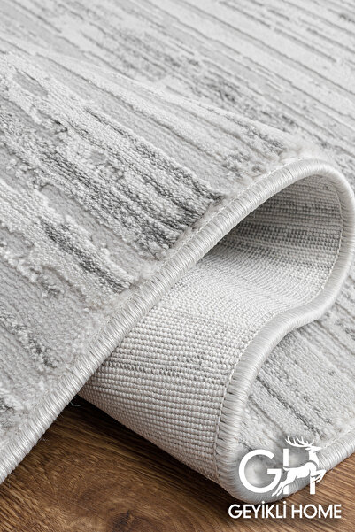 GH Geyikli Home Gri Krem Tozumaz Çizgili Halı Modern Salon Oturma Odası Antia...