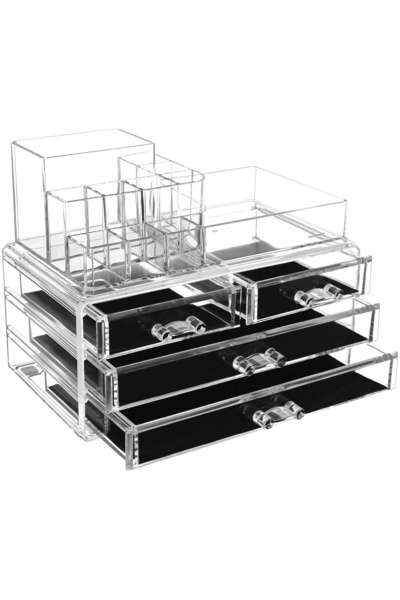SONGMICS Organizator cosmetica cu 2 niveluri si 4 sertare mari, Acril