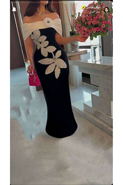 Warazan Evening Dress with Floral Embroidery