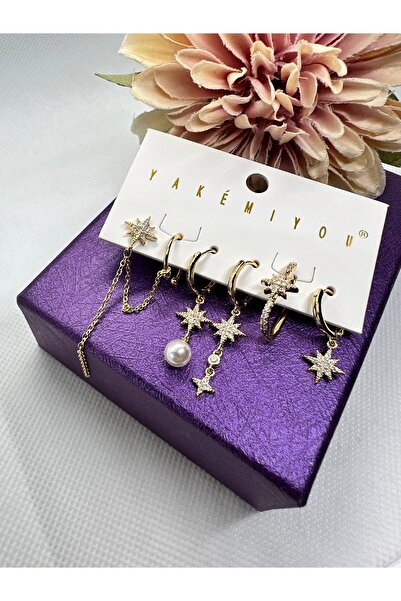 Yakemiyou ZİRKON TAŞLI KUZEY YILDIZI TASARIM 6 LI ÇELİK KÜPE SETİ