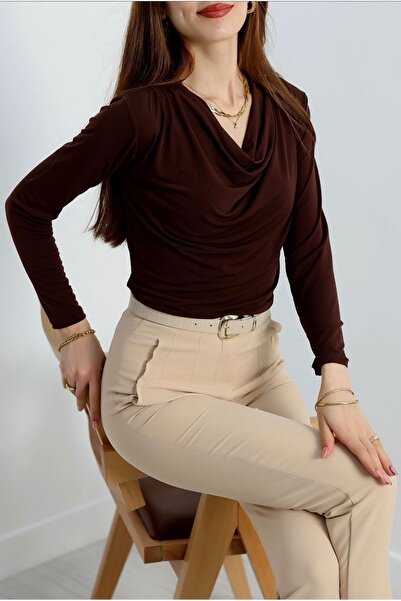 DuRu LiNe ✨ Zarif Degaje Yaka Sandy Bluz | Esnek Viskon, Şık ve Kurtarıcı Par...