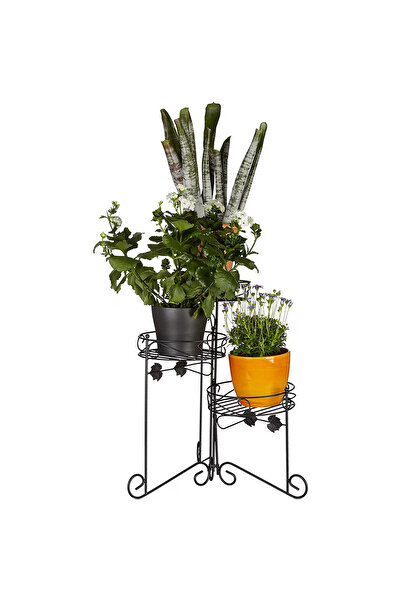 Caerus Capital Στήριγμα ghivece, Metal, Negru, 50 x 22 x 27 cm