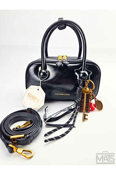 DSN Rugan Siyah Charm Aksesuarlı El Ve Omuz Çantası