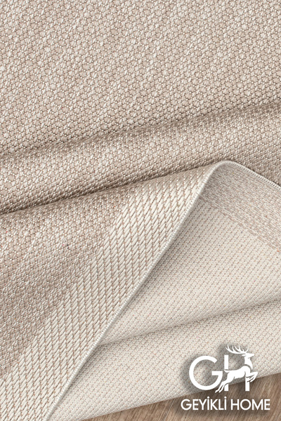 Krem Bej Sisal Makinede Yıkanabilir Çerçeveli Halı Modern & Toz Tutmaz Halı Kaymaz Taban Desenli