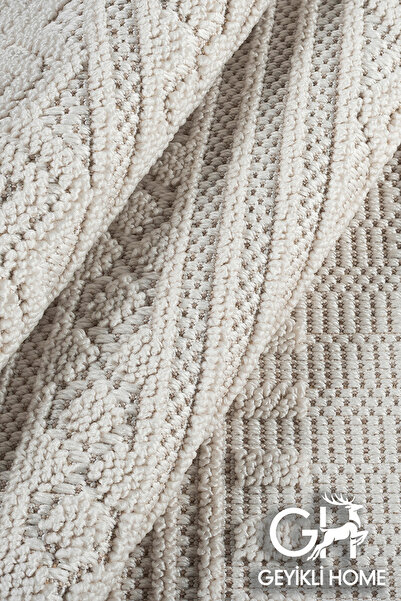 GH Geyikli Home Krem Modern Yumuşak Dokulu Bukle Halı Salon Mutfak Koridor Dokuma Makine Halısı Antialerjik Bohem