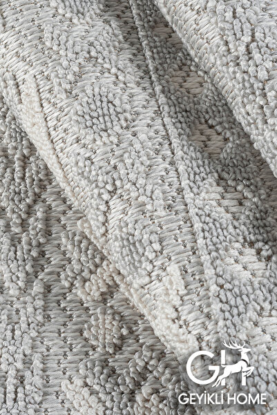 GH Geyikli Home Gri Krem Yumuşak Dokulu Halı Bukle Tozumaz Salon Koridor Dokuma Makine Halısı Antialerjik