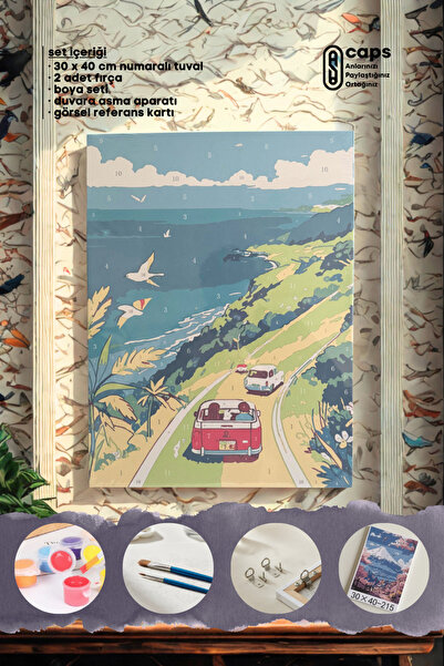 caps office Sayılarla Boyama Araba Yolculuğu Temalı Tuval Tablo Seti | 30x40 ...