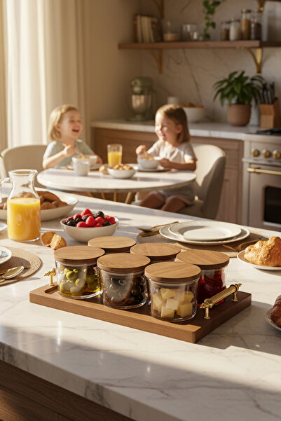 Amandus Majesta - 6-Piece Wooden Vacuum-Sealed Round Lid Tray Glass Breakfast Bowl Multi-Purpose Glass Snack Bowl 230 ml