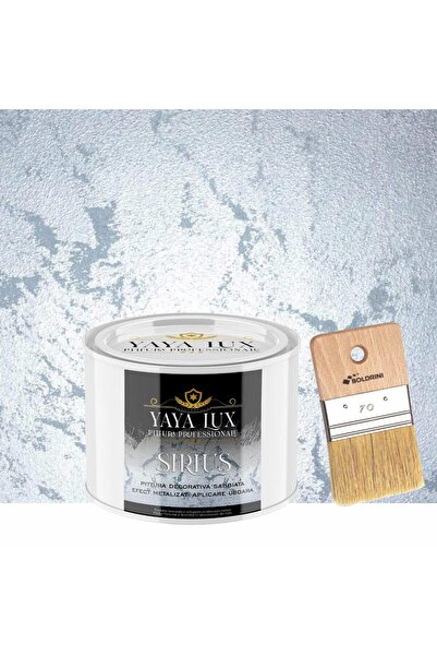 YaYa Color Vopsea decorativa de Lux Sirius, Argintiu, cu Perle de Sticla, 0.5 Litri si Pensulă 70 mm