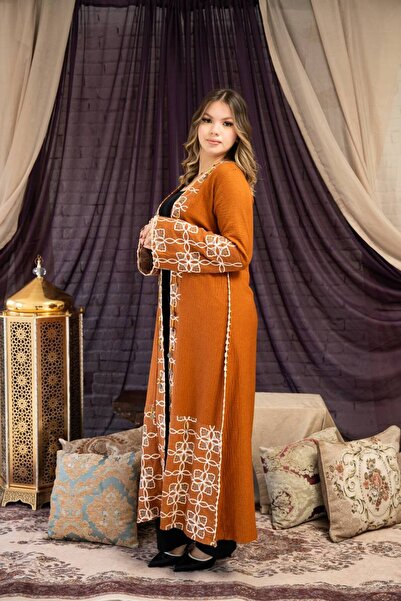 AFandina Luxurious linen abaya with elegant artistic details SM-13. Sizes in ...