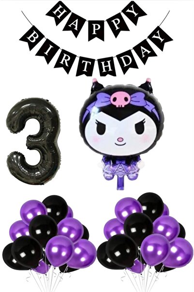 SİNDA Kuromi Doğum Günü Partisi Seti - Yaş Günü Konsepti - Folyo Balon ,Rakam...