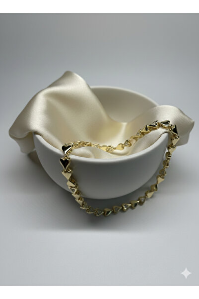 14k Kalp Taşlı Gold Xuping bileklik