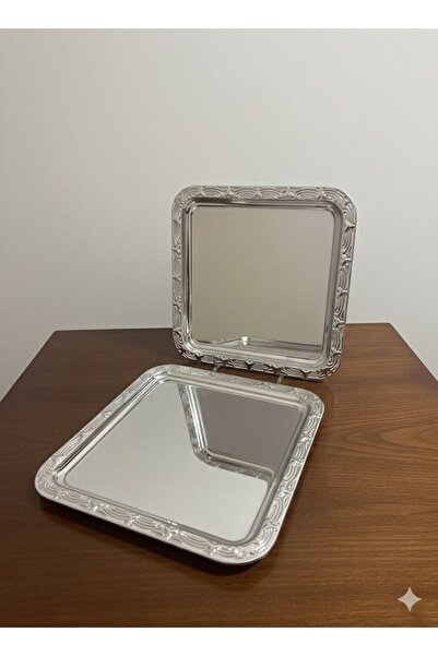 Turkco Luxury Square Metal Mirrored Promise Engagement and Presentation Tray Set of 2