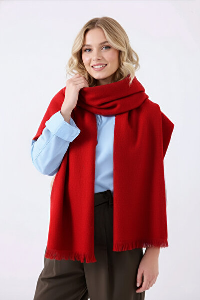 Inno Kışlık Yumuşak Dokulu Omuz Şalı Atkı Şal Kışlık Şal Kırmızı