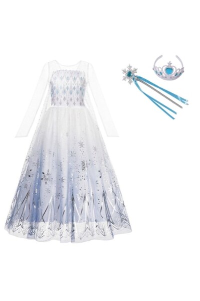 Funny Party Shop Σετ Αποκριάτικης Στολής Έλσα με Κάπα, Στέμμα και Ραβδί, 7-8 ...