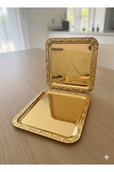 Turkco Luxury Square Metal Mirrored Promise Engagement and Presentation Tray Set of 2