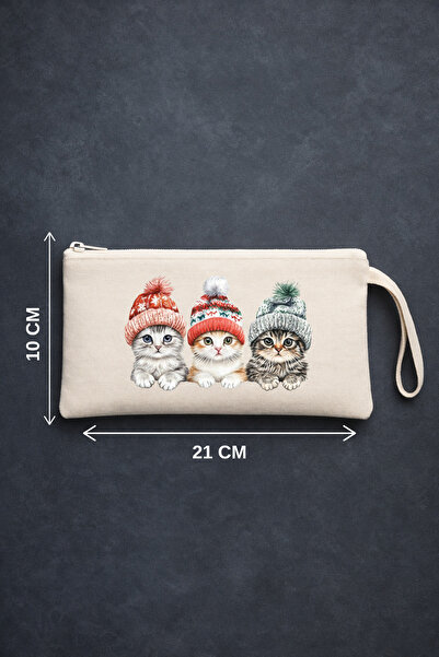 Maki Craft SEVİMLİ BERE TAKAN KEDİ BASKILI FERMUARLI BEZ KALEMLİK