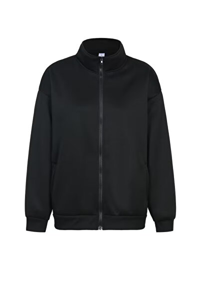 LAYORA سترة أنيقة ومريحة بسحاب - معطف شتوي متوسط الطول، إغلاق أمامي بسحاب وياقة قائمة.