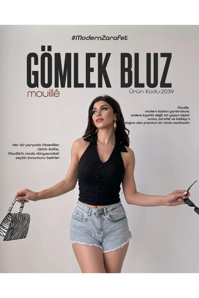 Mouillé Düğmeli Bluz Gömlek Bluz