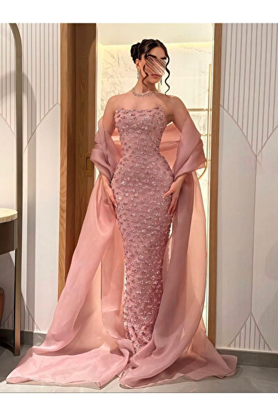 Nice Model Elegant Sequin Embroidered Evening Gown with Organza Shawl Long Formal Dress for Weddings